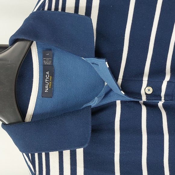 Nautica Men's Large Blue & White Striped Polo Shirt - Picture 4 of 6